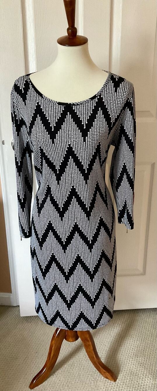 MSK Black & White dress w/red zipper